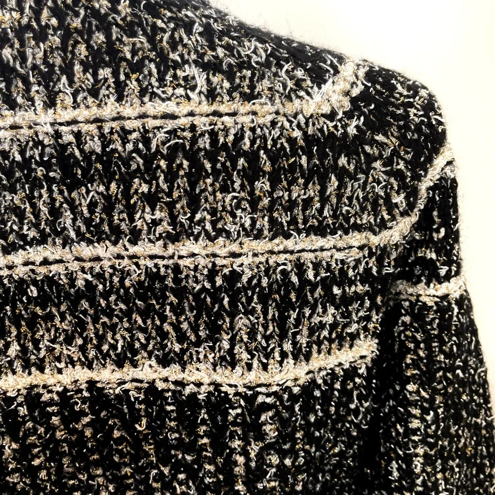Made in Italy Glam Elegant Pullover Sweater, Gold w Timeless Ivory & Black - Picture 9 of 12